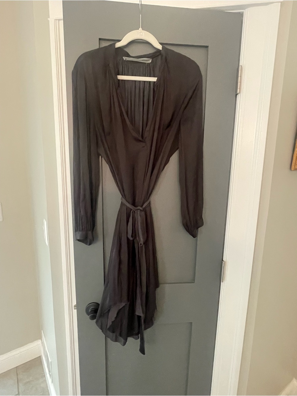 Raquel Allegra Black Long-Sleeve Tie-Front Dress